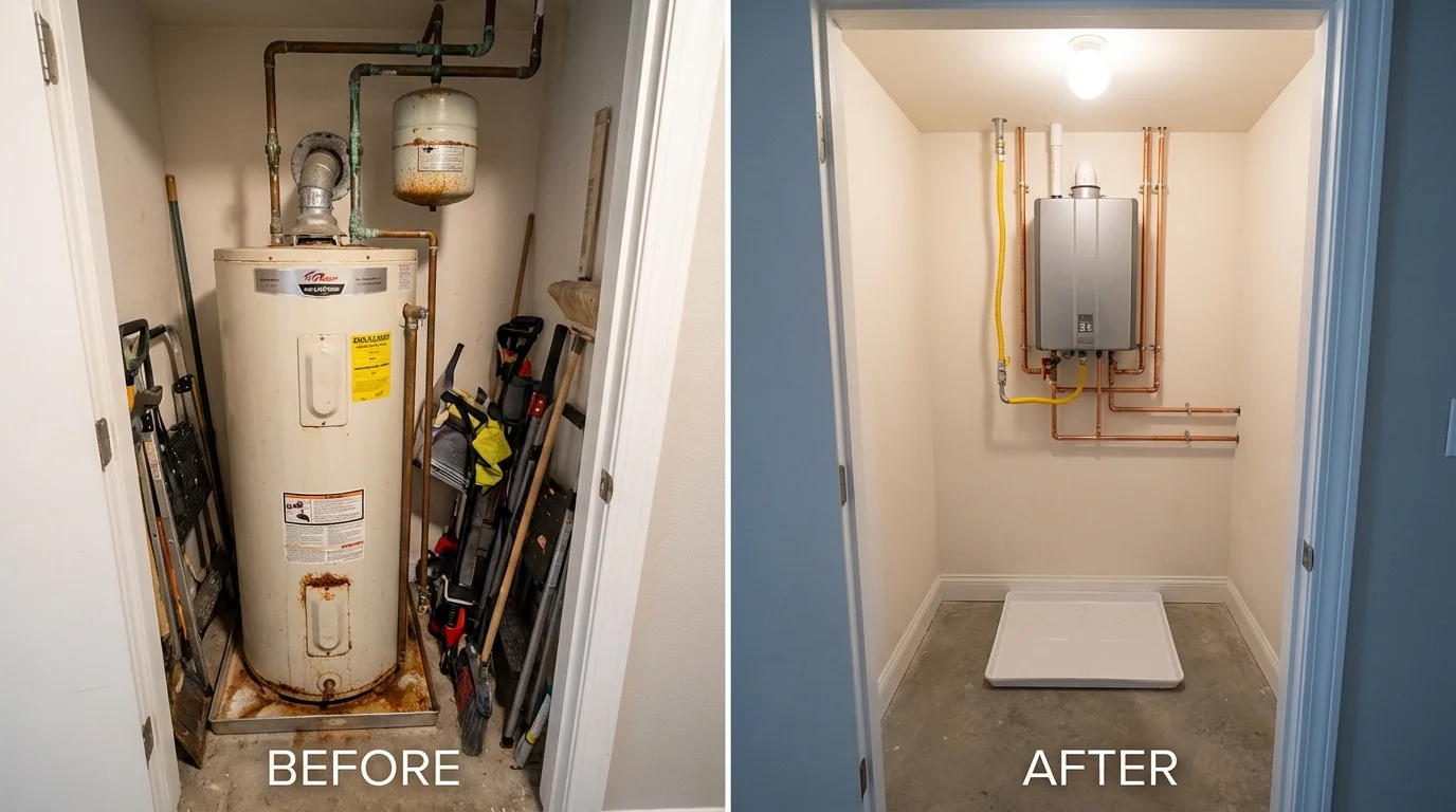 Tank water heater versus wall-mounted tankless unit comparison for Exeter, CA homeowners