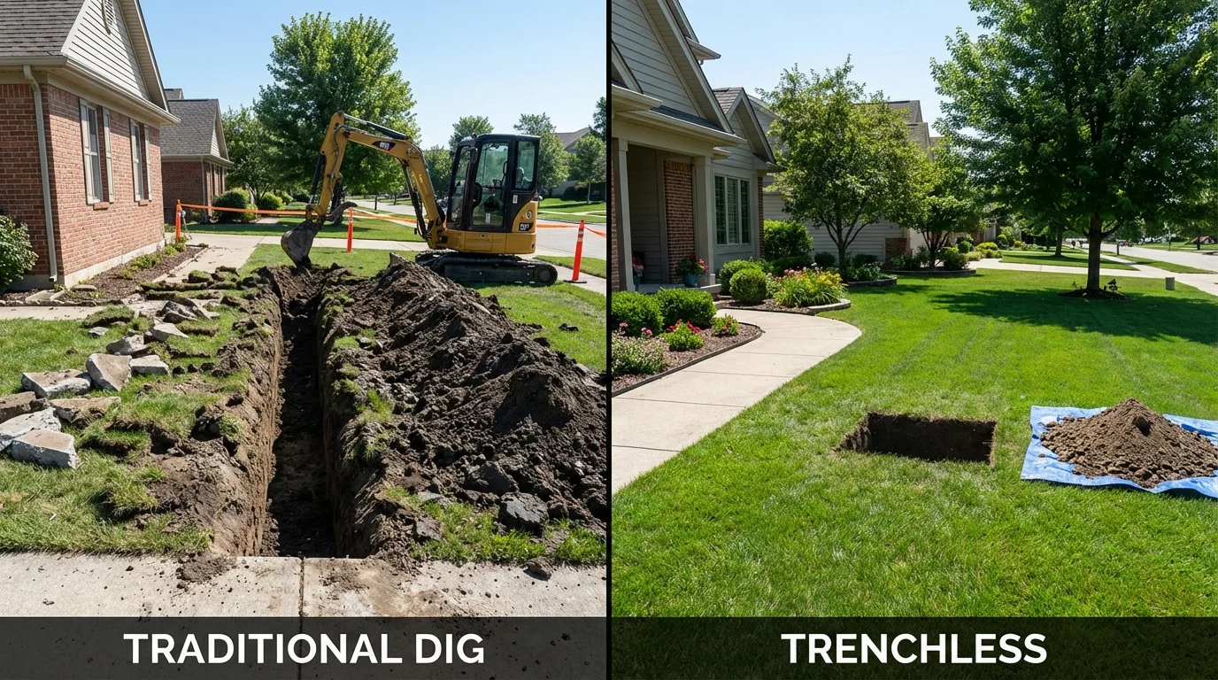 Trenchless sewer repair with minimal yard damage versus traditional excavation in Exeter, CA